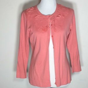 Button Down Cardigan w/Sheer Pedal Flowers